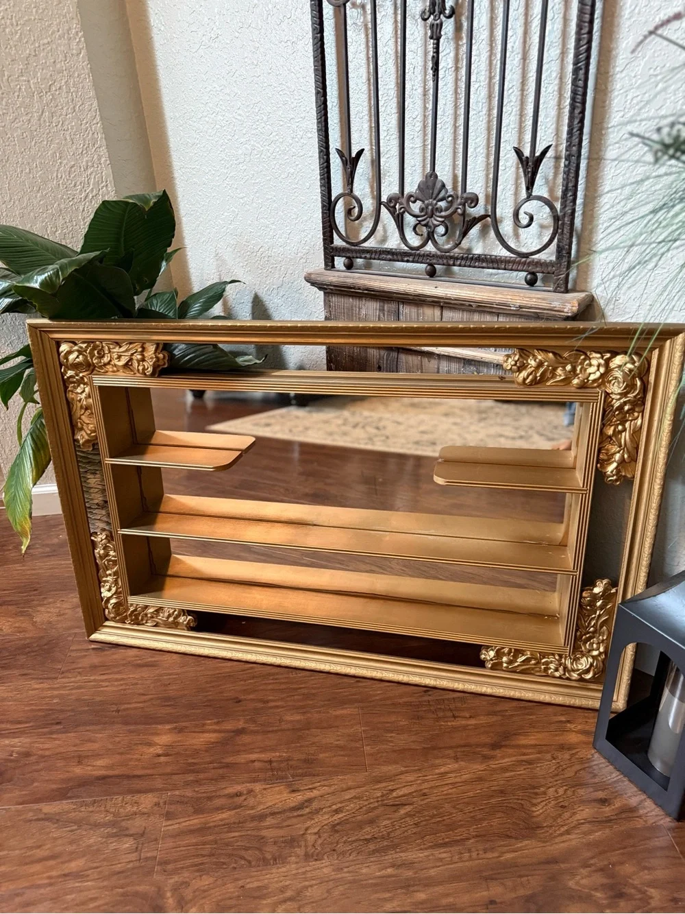 Vtg MCM Illinois Moulding Co Gold Gilt  Mirror Shadow Box Wall Shelf